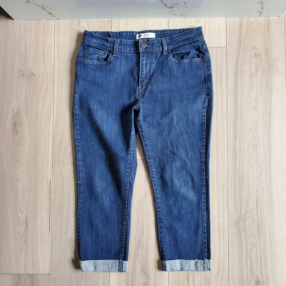 Levis Jeans Womens 14M Blue Mid Rise Skinny Stretch Denim Dark Wash Cuffed